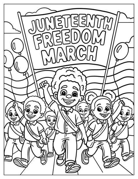 Crianças celebram enquanto marcham numa manifestação pela liberdade.