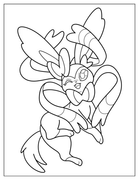 En söt Sylveon blinkar med ena ögat.