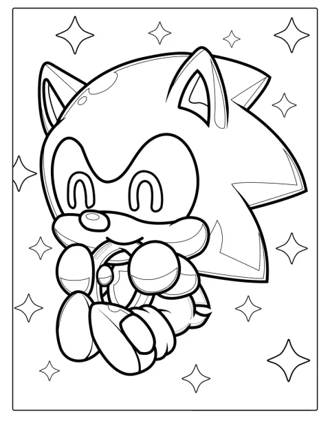 Suloinen vauva-Sonic poseeraa kawaii-tyyliin.