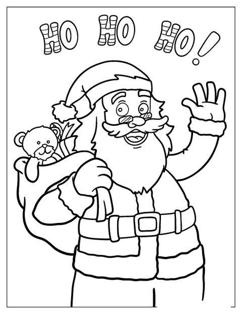 Moș Crăciun apare alături de urarea veselă „Ho Ho Ho”.