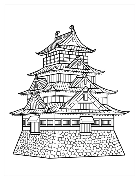 Un château japonais se dresse au milieu d’un paysage paisible.