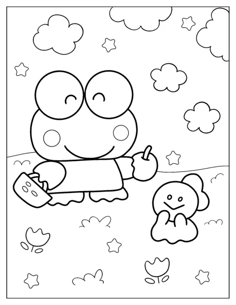 Keroppi rækker Teru Teru et æble.