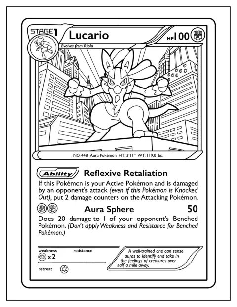 Ett Pokémon-kort visar Lucario med förmågan Reflexive Retaliation.