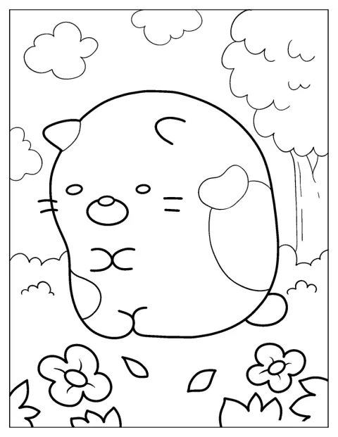 Die schüchterne Neko steht zwischen Bäumen im Wald.