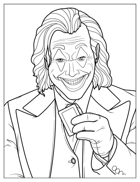 Heath Ledger surge como o Coringa, com maquilhagem e expressão realistas.