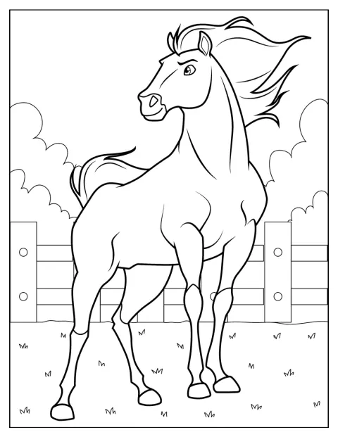 Strider, das Pferd aus Spirit, steht stolz da.