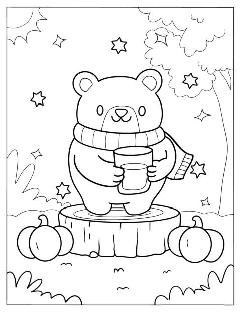 Um urso adorável segura um copo de leite.