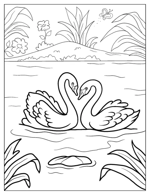 Swan Coloring Page Forming Heart Shape With Their Necks