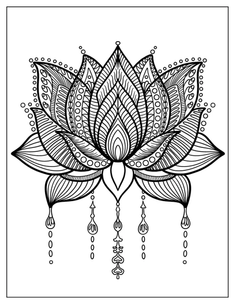 Lotus Flower Mandala Coloring Page With Hanging Crystals