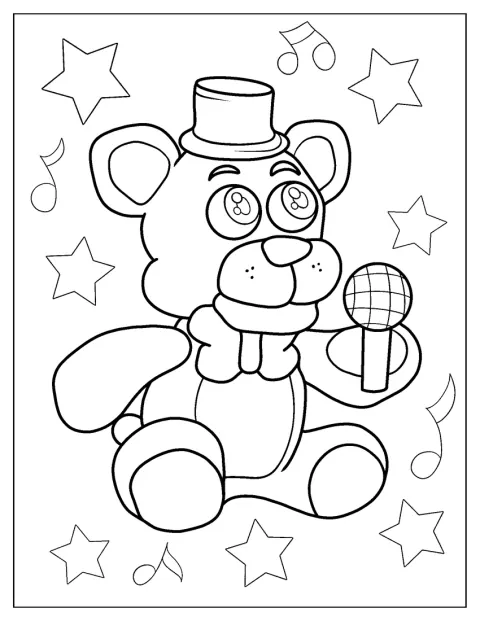 Freddy Fazbear står med ett brett leende.