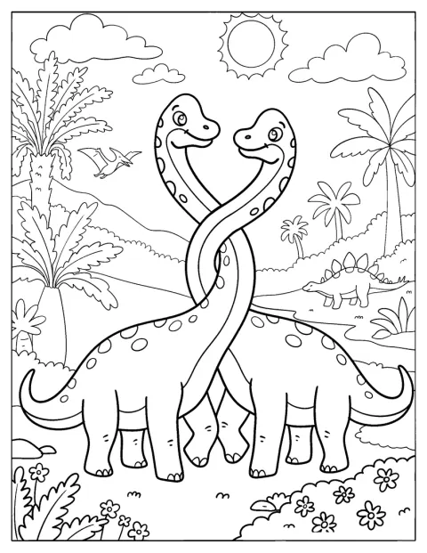 Två Brachiosaurus böjer sina långa halsar och formar ett hjärta.