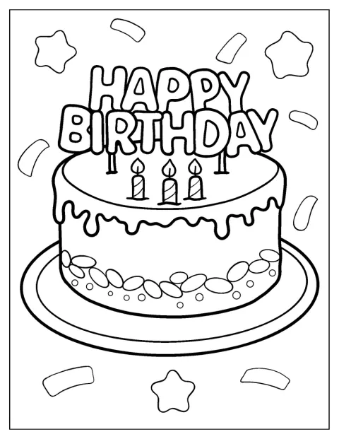 Auf einer Torte steckt ein Aufsteller mit dem Schriftzug „Happy Birthday“.