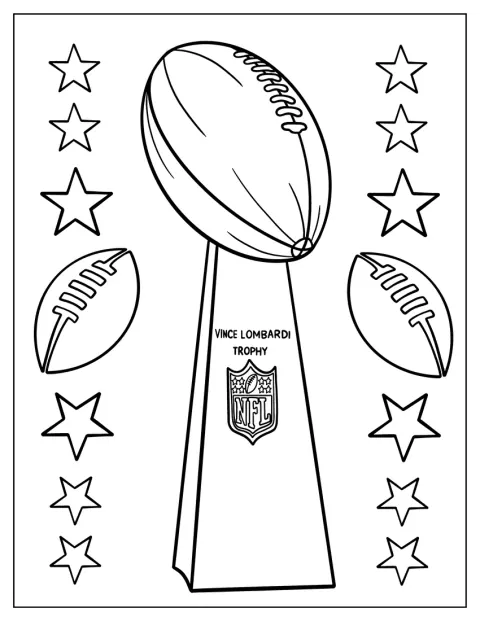 Il trofeo Vince Lombardi, premio del Super Bowl, è raffigurato al centro.