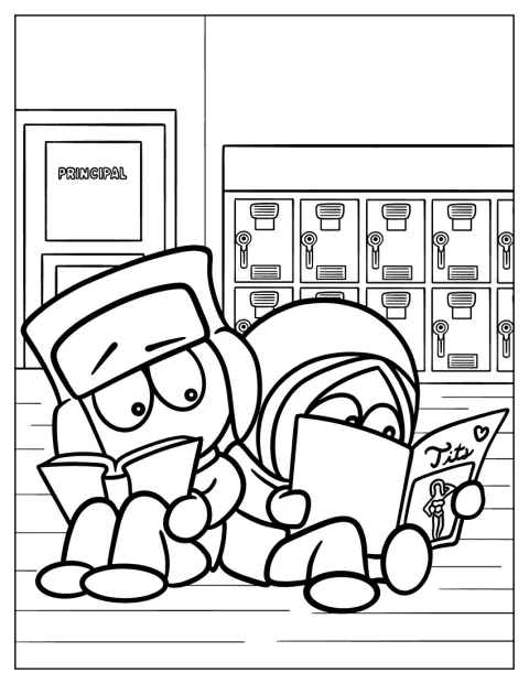 Kyle Broflovski ja Kenny McCormick lukevat kirjaa yhdessä.