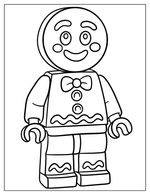Un muñeco de jengibre de Lego lleva un traje navideño.