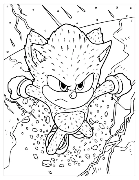 Super Sonic rompe una pared y emerge entre los escombros.