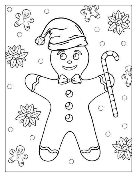 Un muñeco de jengibre sonriente luce adornos navideños.