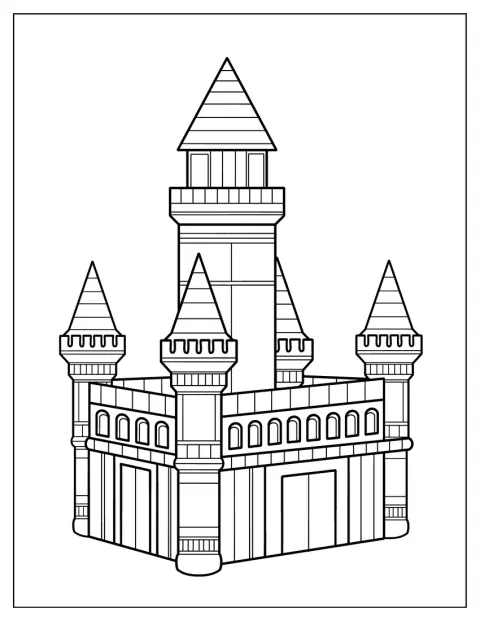 Un castello semplice si erge con un'alta torre al centro.