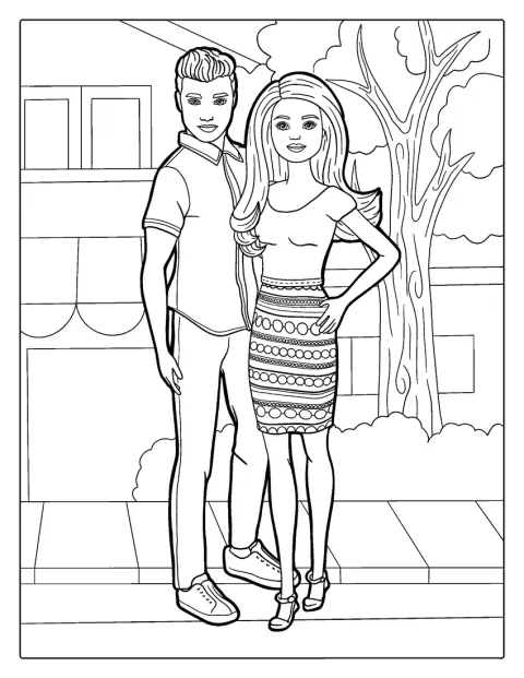 Barbie en Ken staan samen afgebeeld.