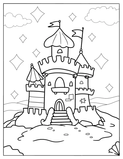 Un pequeño castillo de arena espera en la playa.
