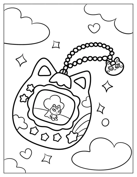 Een eenvoudig getekend Tamagotchi-petje verschijnt in de console.