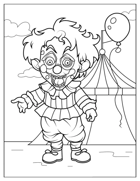 En liten chibi-klovn har et uhyggelig smil.