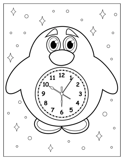 Eine Uhr ist wie ein Pinguin geformt.