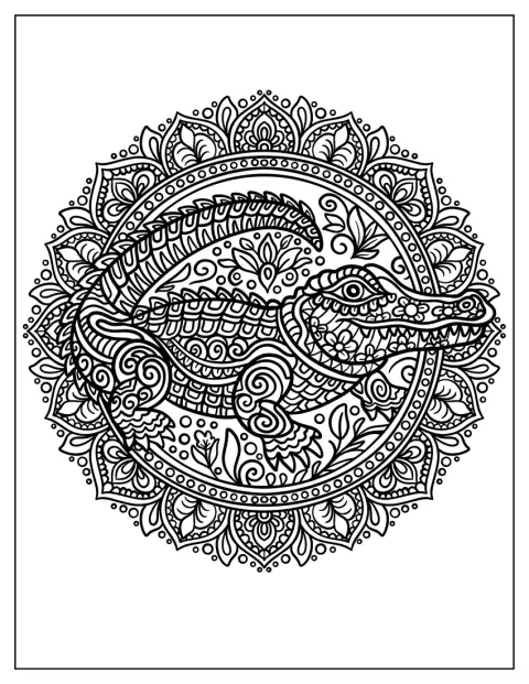 Padrões de flores decoram o corpo de um crocodilo elegante.