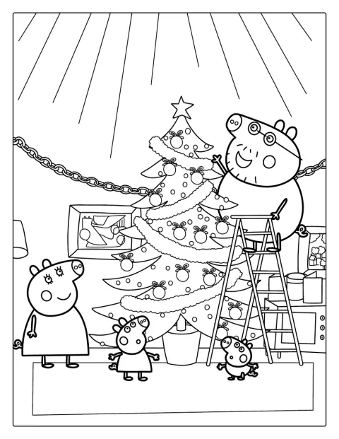 Peppa Pig Family Setting Up Christmas Tree