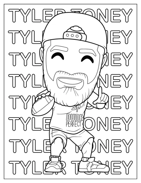 Tyler Toney holder en football som en sød chibi-figur.