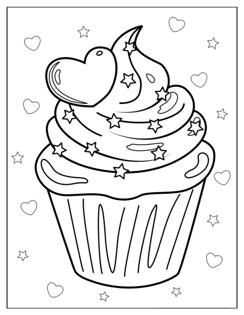 Un cupcake est orné d’étoiles et d’un joli cœur.