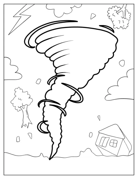 Un tornado stilizzato forma un vortice semplice e ben definito.