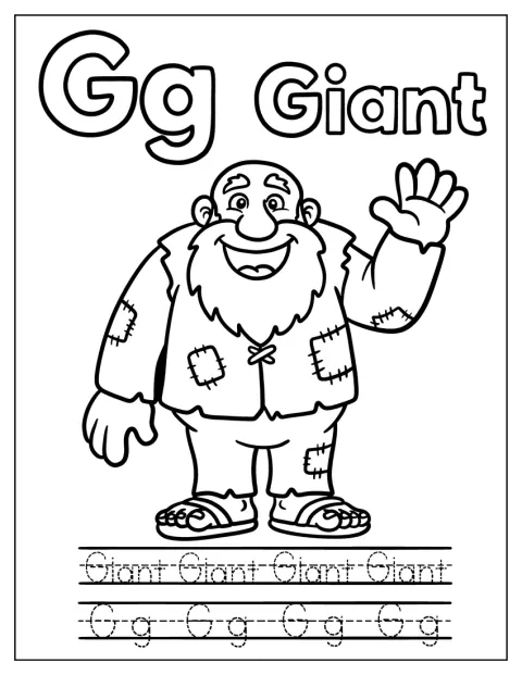 Obok litery G widnieje słowo „gigant” do prześledzenia po śladzie.