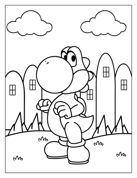 Yoshi lacht vrolijk in Mario Land.