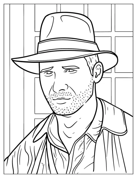 Harrison Ford, nei panni di Indiana Jones, posa con cappello e giacca.