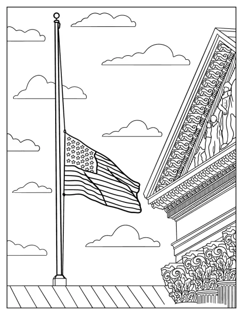 Det amerikanske flag hænger på halv stang.
