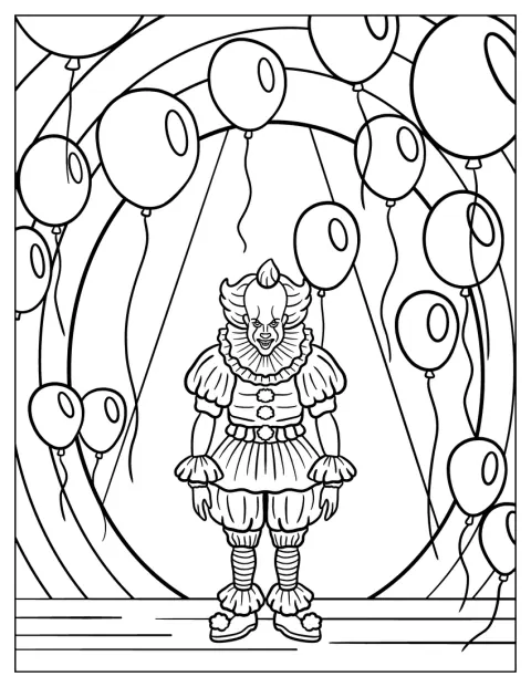 Pennywise lufikkal körülvéve áll egy színpadon.