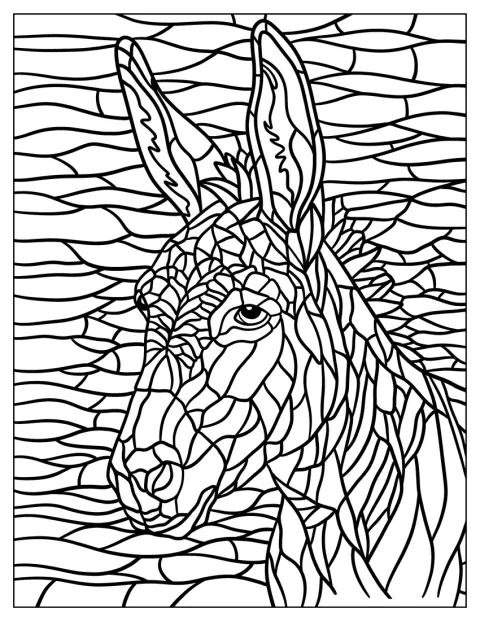 長い耳と優しい目をしたロバが、ステンドグラス風に描かれています。