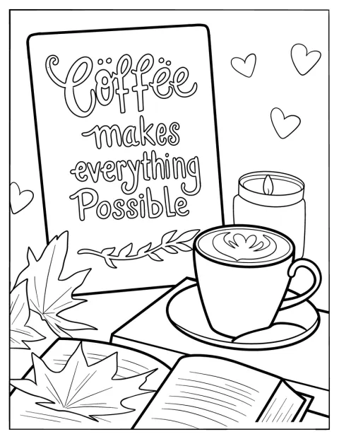 Une tasse de café côtoie un pot de miel et un livre ouvert.