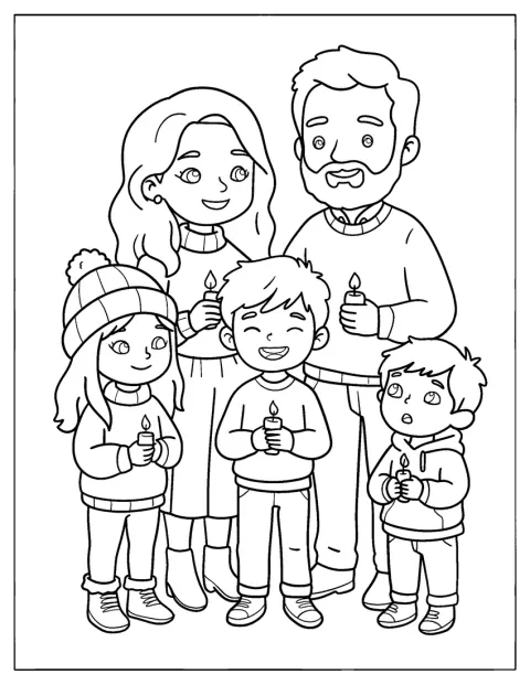 Rodzina wspólnie zapala świece podczas Bożego Narodzenia.