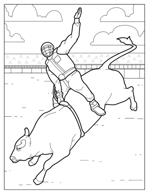 Een ruiter probeert op de rug van een stier te blijven zitten.