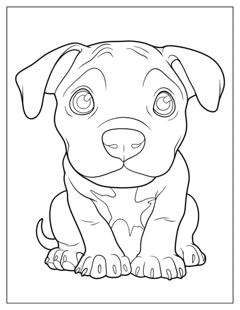 Cățelușul pitbull are ochi mari și o expresie adorabilă.