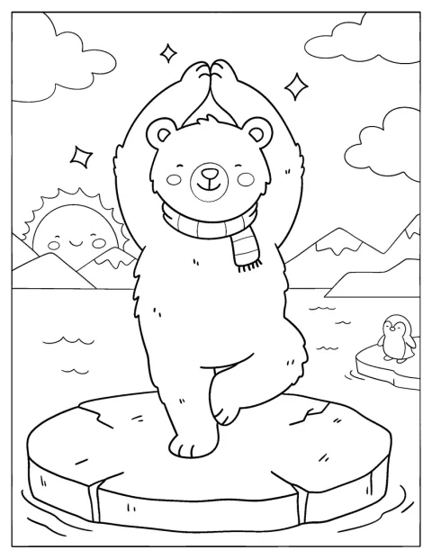 Un ours polaire danse en équilibre sur la glace.