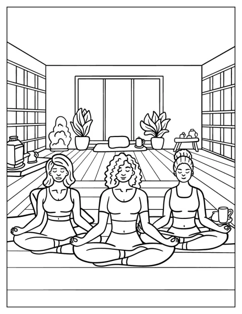 Joogaryhmä istuu yhdessä meditoimassa.