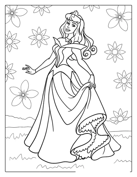 La Belle au bois dormant porte une élégante robe.
