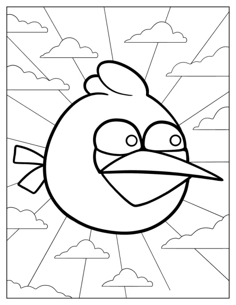 Modrý Angry Bird letí po obloze.