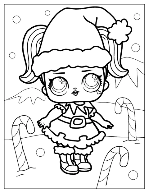 Uma boneca LOL Surprise em estilo kawaii celebra o Natal.