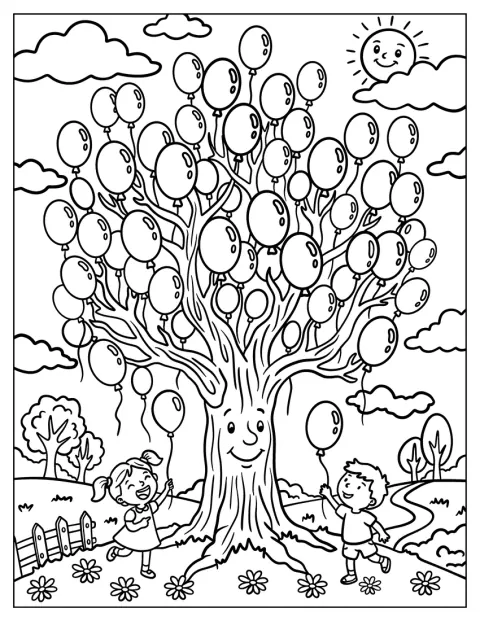 Kids Playing Under a Balloon Tree