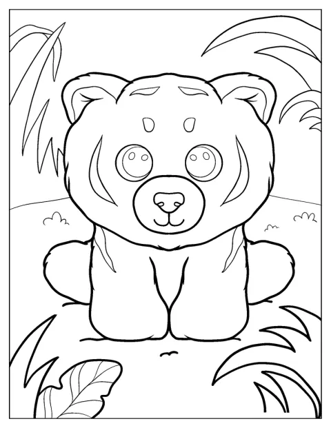 Un tigre blanco kawaii mira al frente con sus grandes ojos.