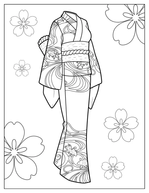 Detailed Kimono Dress Coloring Page